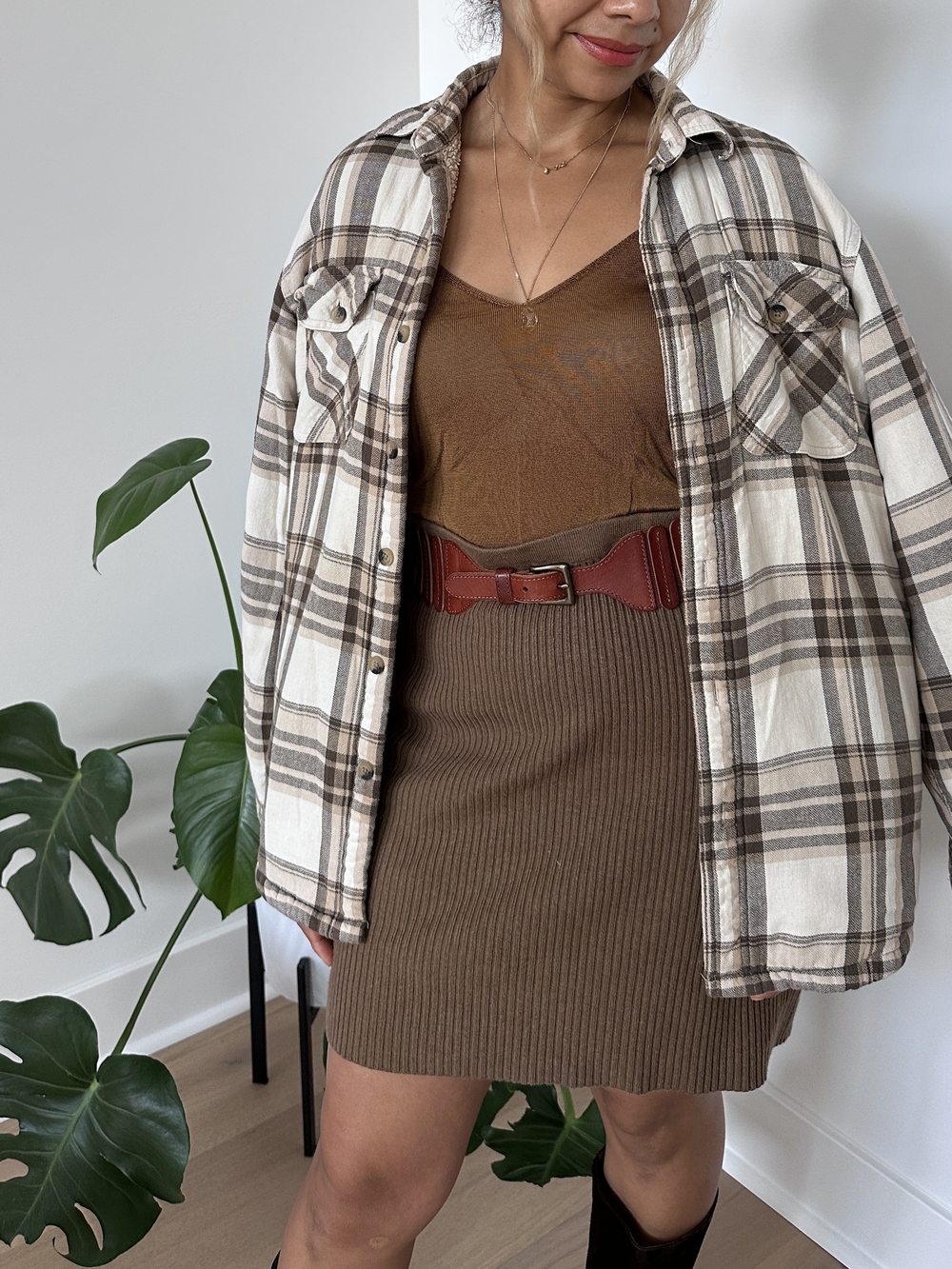 Wrangler Authentics Cabincore Plaid Sherpa Lined Flannel Jacket Shacket Brown S